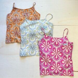 VTG GAP Stretch Y2K Retro Floral Camisole Tank Top Lot Pink Blue Orange size L